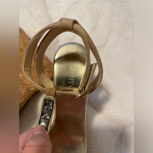 Authentic Jimmy Choo wedge cork Sandals gold nude - Picture 9 of 10